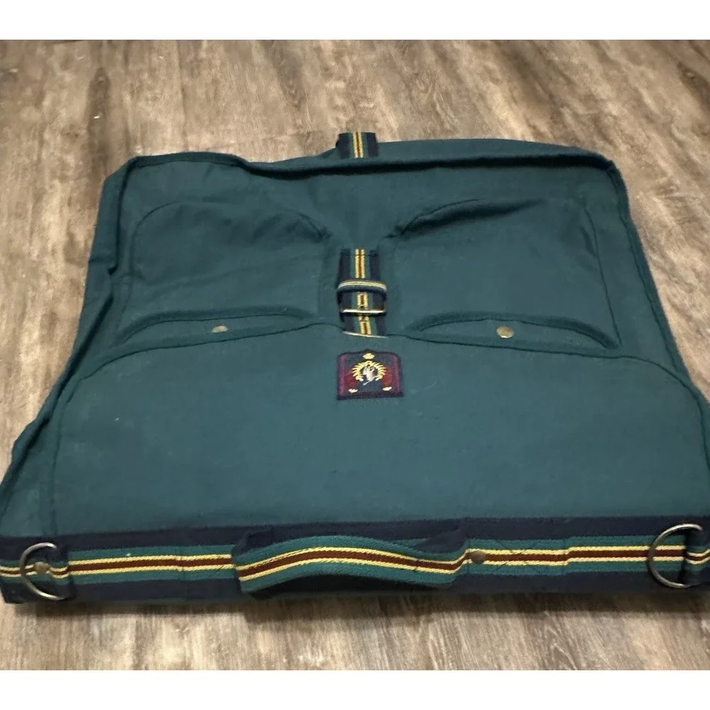 VTG Polo Ralph Lauren Green Hanging Garnet Bag Brown Stripe Logo 90s Canvas